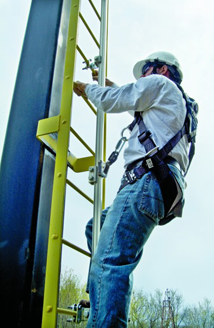 Railok 90 Vertical Fall Arrest System Mounted on Traditional Steel Ladder